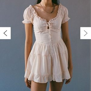 UO Cream Lilly Tie-Front Playsuit